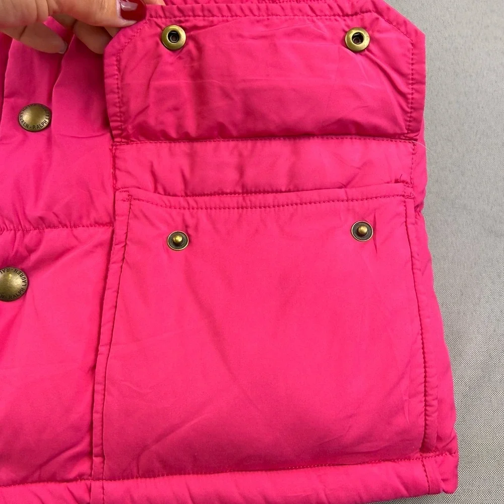 Ralph Lauren Girls Equestrian Down Filled Reversible Puffer Vest Pink/Green 16‎
